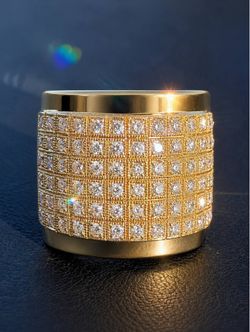 18k Solid Yellow Gold 1.1CTW Natural Diamond Wide Band Cluster Ring Sz 7.5
