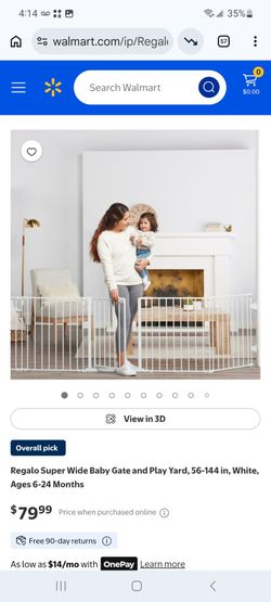 Regalo Super Wide Baby Gate and Play Yard, 56-144 in, White, Ages 6-24 Months $60
