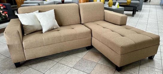 Beige Fabric Sectional Sofa with Chaise