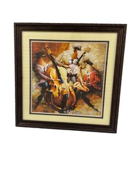 Framed Cubist Jazz Band Musicians Art Print - Large 34.5" x 34.5"