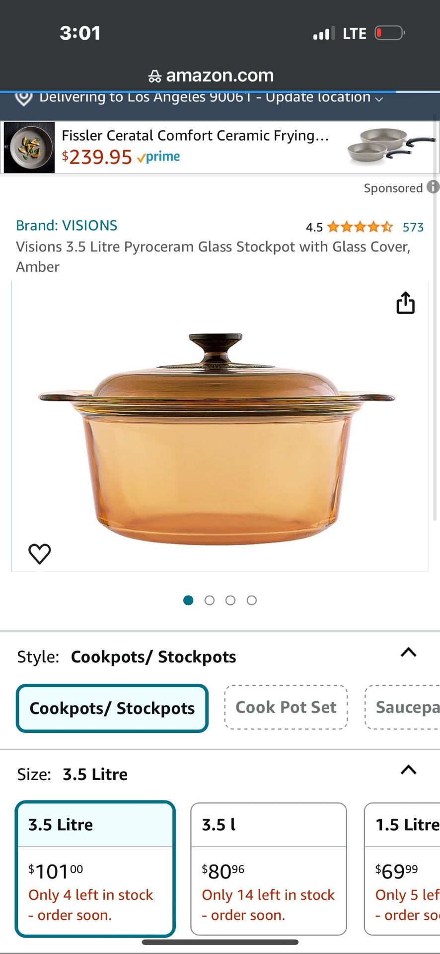3.5 liter pyrex amber glass stockpot