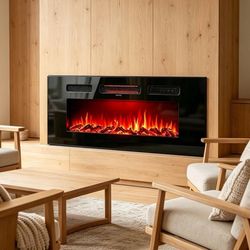 LE47 $70  40'' Electric Fireplace Recessed and Wall Mounted, Fireplace Heater with Remote & APP Control, Remote Control with Timer, Touch Screen, Adju
