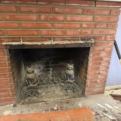 Vintage Black Cast Iron Cat Andirons for fireplace