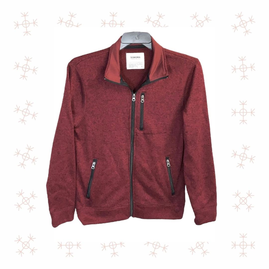 Sonoma Burgundy & Black Marble High Neck Zip Sweatshirt w Zip Pockets Men Small