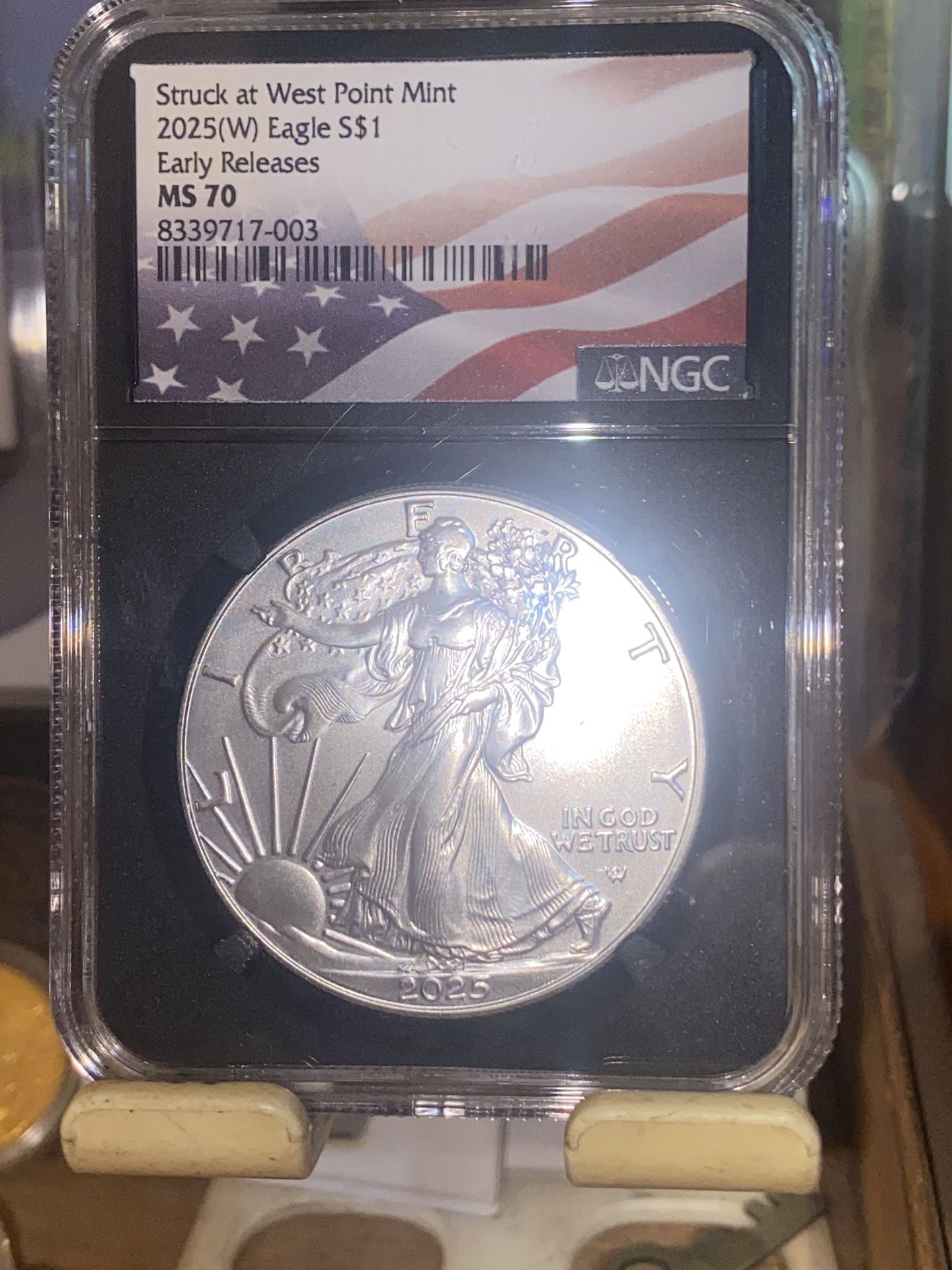 2025 (W) $1 American Silver Eagle NGC MS70 ER Flag Label Retro Core