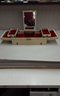 Vintage Mele Cream Jewelry Box Red Velvet Lining Tiered- Located in Shelton