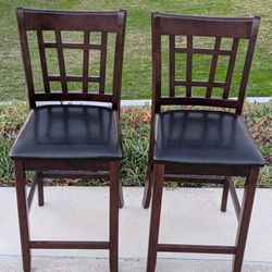 Set Of Two Wooden Counter Height Chairs