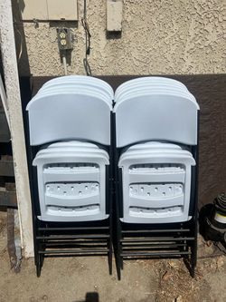 White Plastic Folding Chairs Set of 12 not lifetime but heavy duty plastic tick