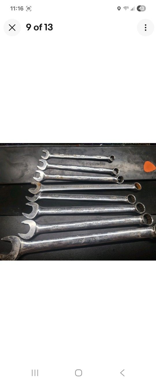 Snap On 8pc SAE Combination Wrench Set MOST Flank Drive SOME ARE LONGER ITS MISSING SOME AND NOT A ORGINAL SET
ALL HAVE FLANK DRIVE PLUS BESIDES 2