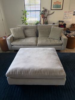 West Elm Harmony Sofa + Oversized Ottoman  - Light Taupe Velvet