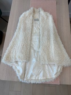Cream Faux Fur Open Front Cape Jacket