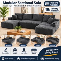 134" BRAND NEW BONELESS Modular Sectional Sofa with Cup Holders