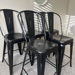 5 Black Metal Counter-Height Chairs