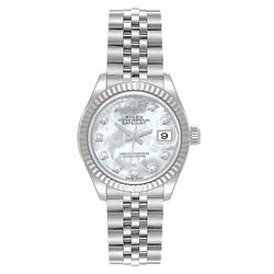 *2021 Ladies Rolex 28mm DateJust Stainless Steel Watch with Mother of Pearl Diamond Dial and Fluted Bezel. (Pre-Owned Box/Card 279174)