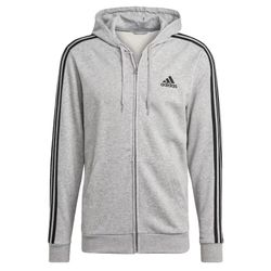 NEW adidas men Essentials French Terry 3-Stripes Full-Zip Hoodie Grey Heather Small adult