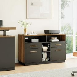 Wood File Cabinet with Lock, Storage Cabinet with 4 Drawers for Home Office, Open Storage Cubes, Lateral Filing Cabinet for A4/Letter Files