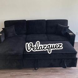 ✅️✅️ Black   Convertible Sectional W/ Cup Holder & W/ USB Port✅️✅️