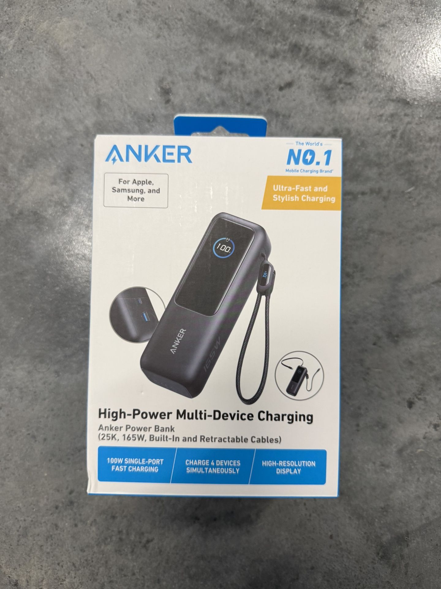 Anker Power Bank (25K, 165W, Built-In and Retractable Cables)