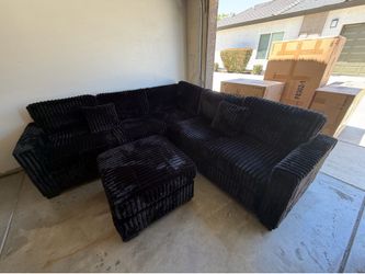 L Shape Black Sofa Sectional W/Ottoman Included