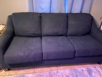 Navy Blue Fabric 3-Seat Sofa with Nailhead Trim