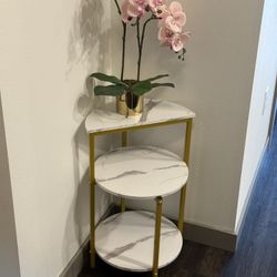 Faux Marble White & Gold Multi-Tier End Table