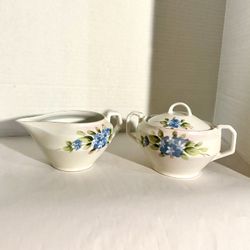 Vintage Sugar & Creamer & Lid Hand Painted Porcelain