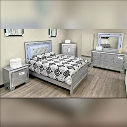 4 Pieces gray velvet king & queen size bedset