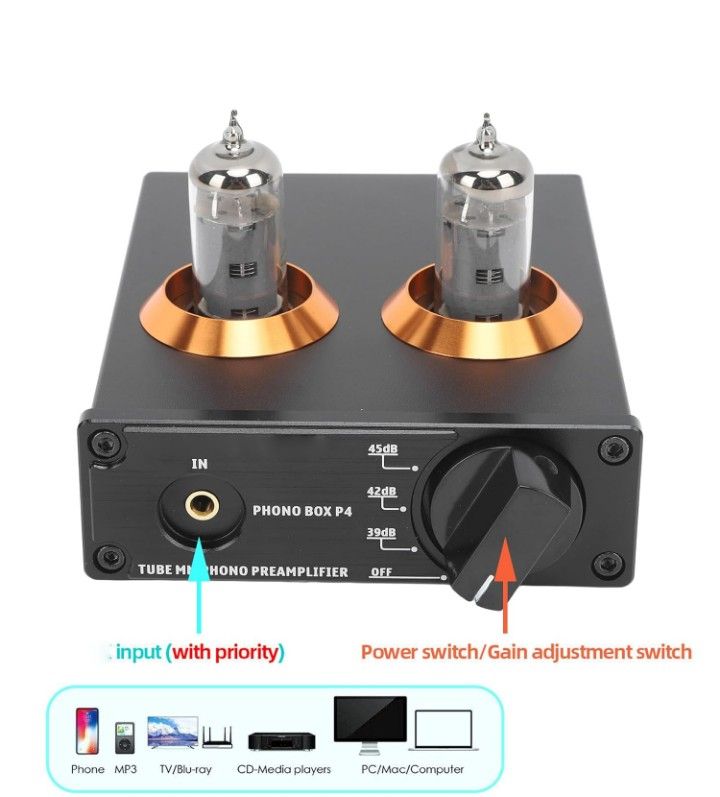 AIYIMA Vacuum Tube Amplifier, 6A2 Preamplifier Phono Preamp, MM Player Amp with AUX Input, AC Vacuum Tube Audio Amplifier
