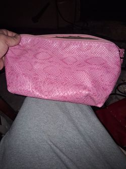 Pink Snake Embossed Zip Pouch Bag