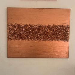 Rose Gold Mixed Media Canvas Painting Wall Art Home Decor