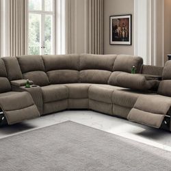 Brown Corduroy Fabric Recliner Couch