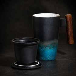[NEW] Ceramic Mug · Tea Cup (Black / Blue)