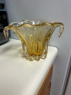 Amber Art Glass Freeform Vase