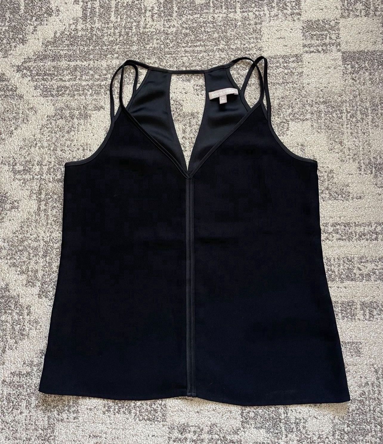 Banana Republic black camisole top with a V-neck and spaghetti straps, size 10
