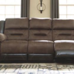 New Brown Fabric And Leather Reclining Sofa Couch 