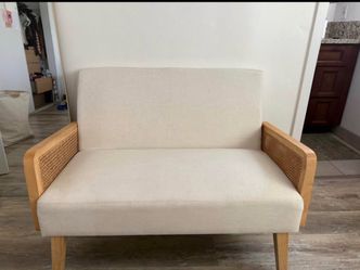 Loveseat Sofa with Rattan Arms