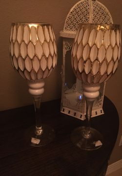 Elegant gold and white glass candle holders