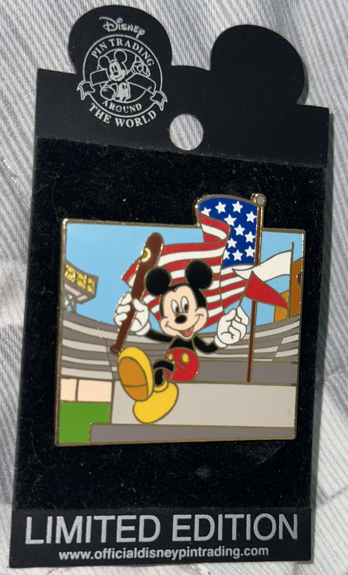 Walt Disney Mickey Mouse Baseball Stadium American Flag Vintage Disney Pin Limited Edition