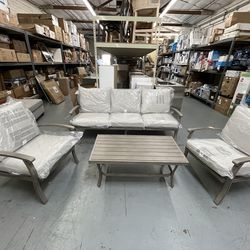 5-Person Aluminum Patio Conversation Set with Coffee Table and Light Gray Cushions