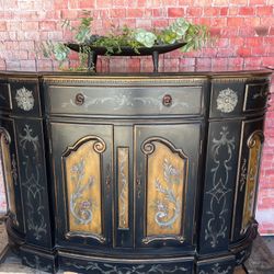 Vintage Buffet Credenza Sideboard  Large Paint Decorated Black 