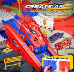 Aetyni Spider Toys for Boys 3-4: 251 PCS Spider Race Track with 5 Alloy Cars