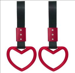 NEW - 2 Pieces Rings Heart Shaped Car Handle Straps, Drift Charm Rear Bumper, Warning Ring Decor