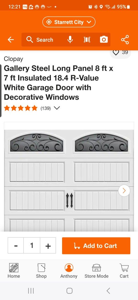 Clopay
Gallery Steel Long Panel 8 ft x 7 ft Insulated 18.4 R-Value White Garage Door with Decorative Windows