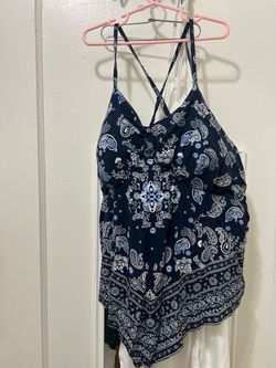Navy Blue Paisley Print Romper