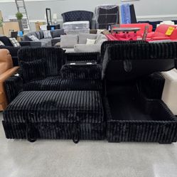 Sleeper Sectional With Storage Chaise 🖤 Black Color 