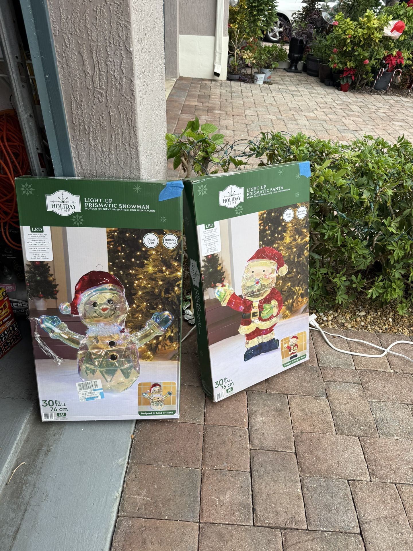 4 Christmas Santa and snowman yard ornament 30 inches tall