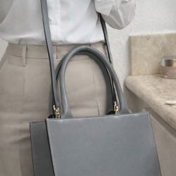 Italian Leather Structured Top Handle Bag – Gray Minimalist Tote