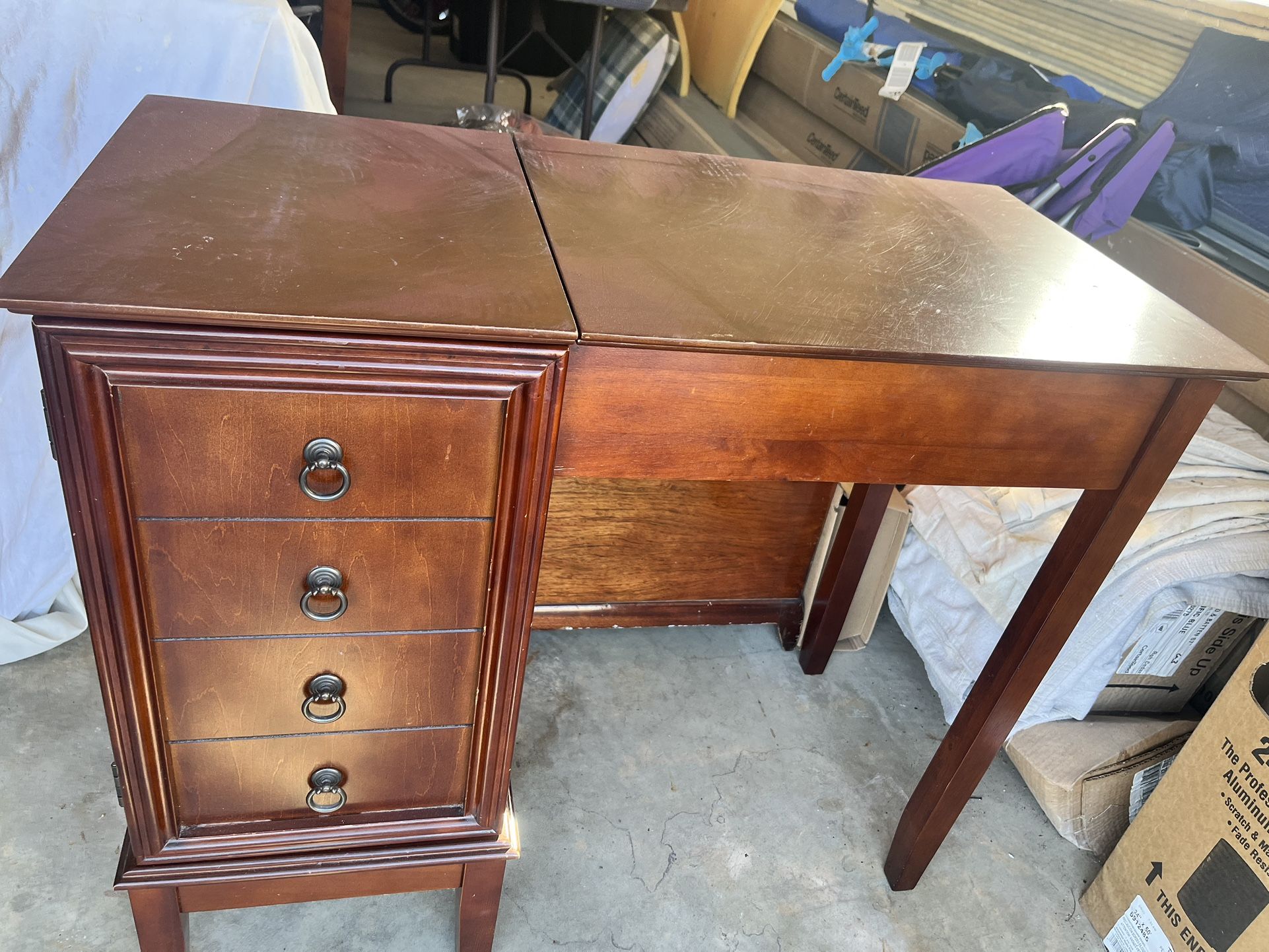 Wood Vanity & Stool