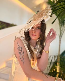 Diana Handcrafted Hat /champagne Cream And Black