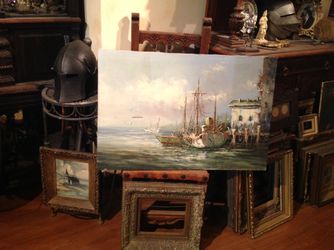 24 X 36 OCEANIC NAUTICAL PAINTING ORIGINAL CANVAS FRAME VALUE 25$ OR BEST OFFER PICK UP GARDENA OR DIAMOND BAR ! WE HAVE TONS OF ANTIQUES AND PAINTIN